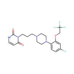 O=c1cc[nH]c(=O)n1CCCN1CCN(c2ccc(F)cc2OCC(F)(F)F)CC1 ZINC000013489997