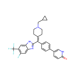 O=c1ccc(-c2ccc(C(=C3CCN(CC4CC4)CC3)c3nc4cc(F)c(C(F)(F)F)cc4[nH]3)cc2)c[nH]1 ZINC000038157854