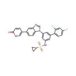 O=c1ccc(-c2ccc3c(c2)ncn3-c2cc(NS(=O)(=O)C3CC3)cc(-c3ccc(F)cc3F)c2)c[nH]1 ZINC001772642909