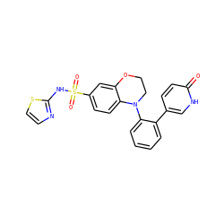O=c1ccc(-c2ccccc2N2CCOc3cc(S(=O)(=O)Nc4nccs4)ccc32)c[nH]1 ZINC000220184843