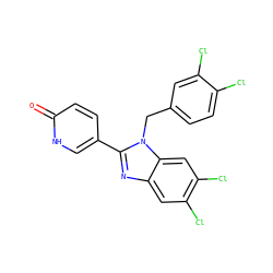 O=c1ccc(-c2nc3cc(Cl)c(Cl)cc3n2Cc2ccc(Cl)c(Cl)c2)c[nH]1 ZINC000008781673