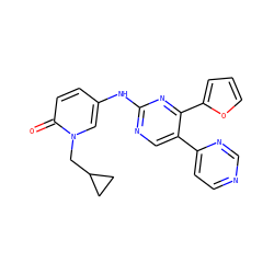 O=c1ccc(Nc2ncc(-c3ccncn3)c(-c3ccco3)n2)cn1CC1CC1 ZINC000028645193