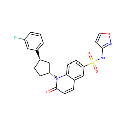 O=c1ccc2cc(S(=O)(=O)Nc3ccon3)ccc2n1[C@@H]1CC[C@@H](c2cccc(F)c2)C1 ZINC000221881644