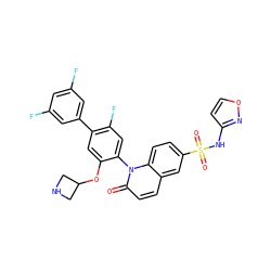 O=c1ccc2cc(S(=O)(=O)Nc3ccon3)ccc2n1-c1cc(F)c(-c2cc(F)cc(F)c2)cc1OC1CNC1 ZINC001772634050