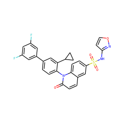 O=c1ccc2cc(S(=O)(=O)Nc3ccon3)ccc2n1-c1ccc(-c2cc(F)cc(F)c2)cc1C1CC1 ZINC001772649432