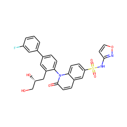 O=c1ccc2cc(S(=O)(=O)Nc3ccon3)ccc2n1-c1ccc(-c2cccc(F)c2)cc1C[C@@H](O)CO ZINC001772645282