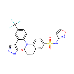 O=c1ccc2cc(S(=O)(=O)Nc3ccon3)ccc2n1-c1ccc(C(F)(F)F)cc1-c1cn[nH]c1 ZINC001772628069