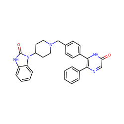 O=c1cnc(-c2ccccc2)c(-c2ccc(CN3CCC(n4c(=O)[nH]c5ccccc54)CC3)cc2)[nH]1 ZINC000014957908