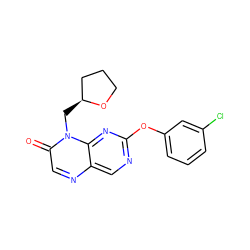 O=c1cnc2cnc(Oc3cccc(Cl)c3)nc2n1C[C@H]1CCCO1 ZINC000004238617