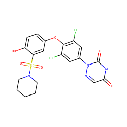 O=c1cnn(-c2cc(Cl)c(Oc3ccc(O)c(S(=O)(=O)N4CCCCC4)c3)c(Cl)c2)c(=O)[nH]1 ZINC000013487250