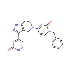 O=c1nc(-c2n[nH]c3c2CN(c2ccn(Cc4ccccc4)c(=O)c2)CC3)cc[nH]1 ZINC000473089354