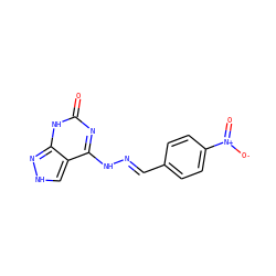 O=c1nc(N/N=C/c2ccc([N+](=O)[O-])cc2)c2c[nH]nc2[nH]1 ZINC000140721872
