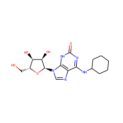 O=c1nc(NC2CCCCC2)c2ncn([C@H]3O[C@H](CO)[C@@H](O)[C@H]3O)c2[nH]1 ZINC000049019633