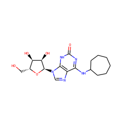 O=c1nc(NC2CCCCCC2)c2ncn([C@H]3O[C@H](CO)[C@@H](O)[C@H]3O)c2[nH]1 ZINC000049017833