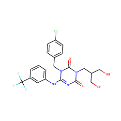 O=c1nc(Nc2cccc(C(F)(F)F)c2)n(Cc2ccc(Cl)cc2)c(=O)n1CC(CO)CO ZINC000200518750