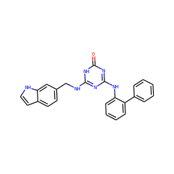 O=c1nc(Nc2ccccc2-c2ccccc2)nc(NCc2ccc3cc[nH]c3c2)[nH]1 ZINC000064503660