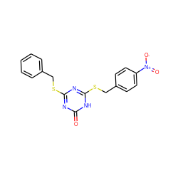 O=c1nc(SCc2ccccc2)nc(SCc2ccc([N+](=O)[O-])cc2)[nH]1 ZINC000072124869