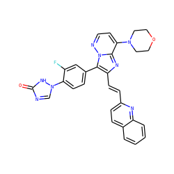 O=c1ncn(-c2ccc(-c3c(/C=C/c4ccc5ccccc5n4)nc4c(N5CCOCC5)ccnn34)cc2F)[nH]1 ZINC001772652991