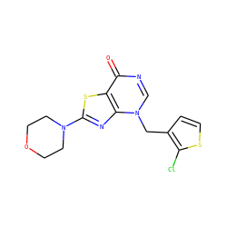 O=c1ncn(Cc2ccsc2Cl)c2nc(N3CCOCC3)sc12 ZINC000084741124