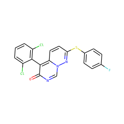 O=c1ncn2nc(Sc3ccc(F)cc3)ccc2c1-c1c(Cl)cccc1Cl ZINC000013864337