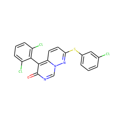 O=c1ncn2nc(Sc3cccc(Cl)c3)ccc2c1-c1c(Cl)cccc1Cl ZINC000013864345