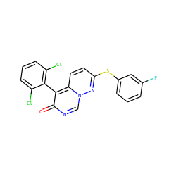 O=c1ncn2nc(Sc3cccc(F)c3)ccc2c1-c1c(Cl)cccc1Cl ZINC000013864342