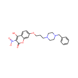 O=c1oc2cc(OCCCN3CCN(Cc4ccccc4)CC3)ccc2c(O)c1[N+](=O)[O-] ZINC000029236214