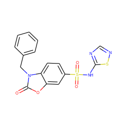 O=c1oc2cc(S(=O)(=O)Nc3ncns3)ccc2n1Cc1ccccc1 ZINC000205454808