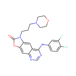O=c1oc2cc3ncnc(Nc4ccc(F)c(F)c4)c3cc2n1CCCN1CCOCC1 ZINC000084711827