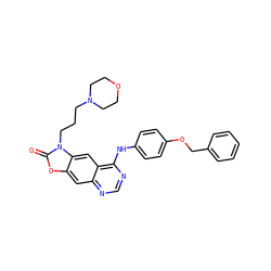 O=c1oc2cc3ncnc(Nc4ccc(OCc5ccccc5)cc4)c3cc2n1CCCN1CCOCC1 ZINC000084726283