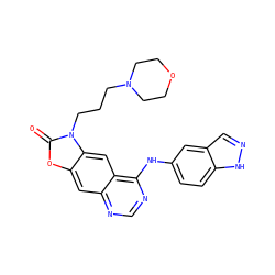 O=c1oc2cc3ncnc(Nc4ccc5[nH]ncc5c4)c3cc2n1CCCN1CCOCC1 ZINC000084668904