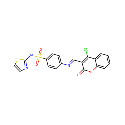O=c1oc2ccccc2c(Cl)c1/C=N/c1ccc(S(=O)(=O)Nc2nccs2)cc1 ZINC000096921651