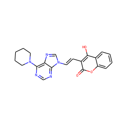 O=c1oc2ccccc2c(O)c1/C=C/n1cnc2c(N3CCCCC3)ncnc21 ZINC000211899023