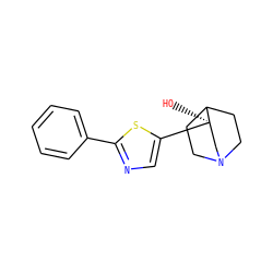 O[C@@]1(c2cnc(-c3ccccc3)s2)CN2CCC1CC2 ZINC000013757126