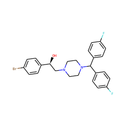 O[C@@H](CN1CCN(C(c2ccc(F)cc2)c2ccc(F)cc2)CC1)c1ccc(Br)cc1 ZINC000209573682