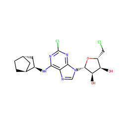 O[C@@H]1[C@@H](CCl)O[C@@H](n2cnc3c(N[C@@H]4C[C@H]5CC[C@H]4C5)nc(Cl)nc32)[C@@H]1O ZINC000261118307