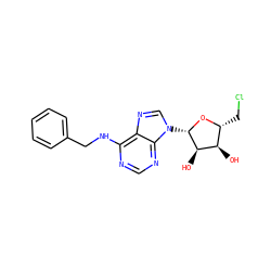 O[C@@H]1[C@@H](CCl)O[C@@H](n2cnc3c(NCc4ccccc4)ncnc32)[C@@H]1O ZINC000013796800