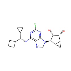 O[C@@H]1[C@H](O)[C@@H]2C[C@@H]2[C@H]1n1cnc2c(N[C@H](C3CCC3)C3CC3)nc(Cl)nc21 ZINC000095557409