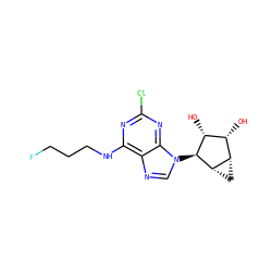 O[C@@H]1[C@H](O)[C@@H]2C[C@@H]2[C@H]1n1cnc2c(NCCCF)nc(Cl)nc21 ZINC000084603240
