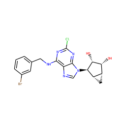 O[C@@H]1[C@H](O)[C@@H]2C[C@@H]2[C@H]1n1cnc2c(NCc3cccc(Br)c3)nc(Cl)nc21 ZINC000045506325