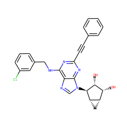 O[C@@H]1[C@H](O)[C@@H]2C[C@@H]2[C@H]1n1cnc2c(NCc3cccc(Cl)c3)nc(C#Cc3ccccc3)nc21 ZINC000084689656