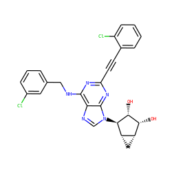 O[C@@H]1[C@H](O)[C@@H]2C[C@@H]2[C@H]1n1cnc2c(NCc3cccc(Cl)c3)nc(C#Cc3ccccc3Cl)nc21 ZINC000084690041