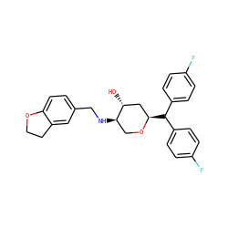 O[C@@H]1C[C@@H](C(c2ccc(F)cc2)c2ccc(F)cc2)OC[C@H]1NCc1ccc2c(c1)CCO2 ZINC000221180896