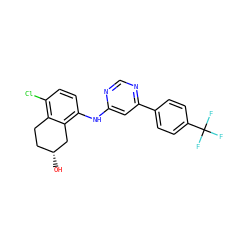 O[C@@H]1CCc2c(Cl)ccc(Nc3cc(-c4ccc(C(F)(F)F)cc4)ncn3)c2C1 ZINC000029127331