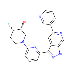 O[C@@H]1CN(c2cccc(-c3n[nH]c4cnc(-c5cccnc5)cc34)n2)CC[C@@H]1F ZINC000205262766