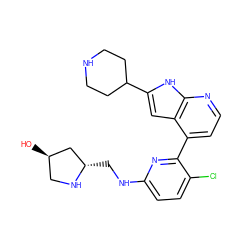 O[C@@H]1CN[C@@H](CNc2ccc(Cl)c(-c3ccnc4[nH]c(C5CCNCC5)cc34)n2)C1 ZINC000226085268