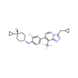 O[C@]1(C2CC2)CC[C@@H](Nc2ccc(-c3ccn4c(CC5CC5)nnc4c3C(F)(F)F)cc2Cl)CC1 ZINC000143778212