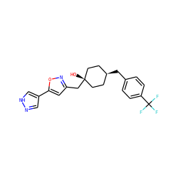 O[C@]1(Cc2cc(-c3cn[nH]c3)on2)CC[C@H](Cc2ccc(C(F)(F)F)cc2)CC1 ZINC001772630712