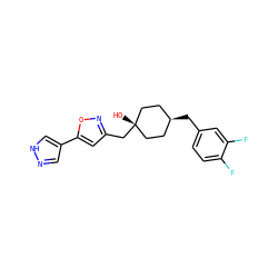 O[C@]1(Cc2cc(-c3cn[nH]c3)on2)CC[C@H](Cc2ccc(F)c(F)c2)CC1 ZINC001772634771