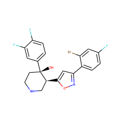 O[C@]1(c2ccc(F)c(F)c2)CCNC[C@@H]1c1cc(-c2ccc(F)cc2Br)no1 ZINC000084617238